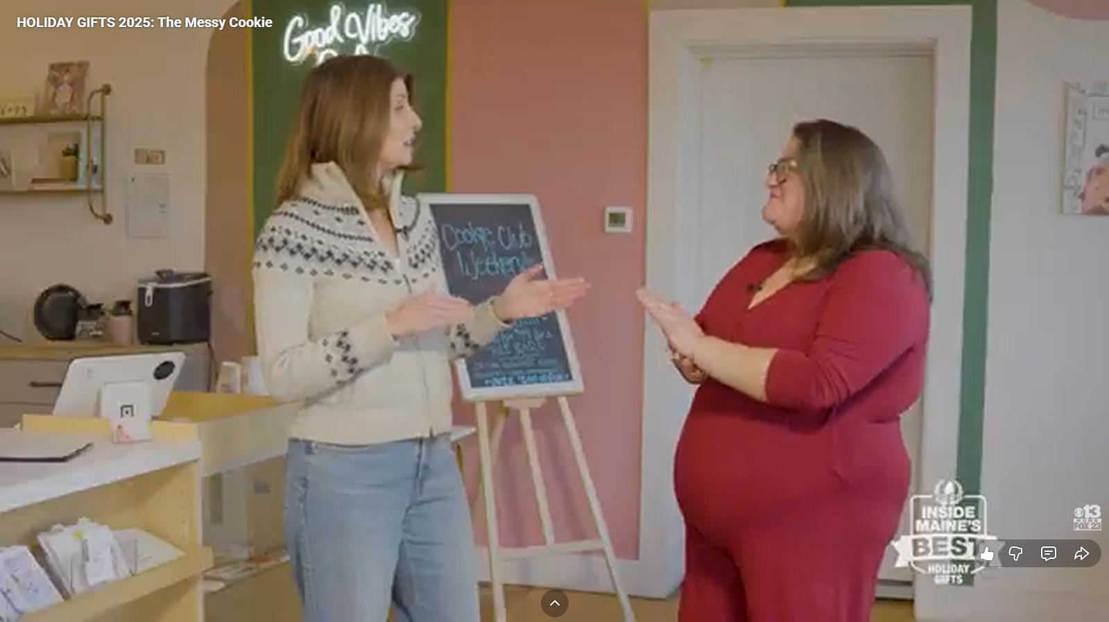 Load video: The Messy Cookie bakery featured on Inside Maine’s Best Holiday Gifts with WGME CBS Channel 13 during an in-person interview at the Portland, Maine shop.